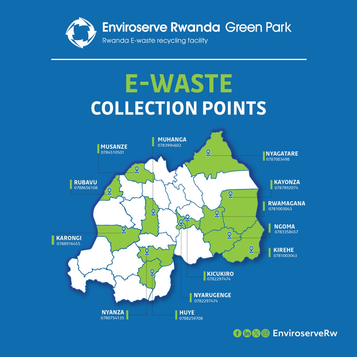 Proper e-waste disposal isn't just about getting rid of old or non-functional electronics – it's about protecting our environment for future generations.♻️ Keep supporting our cause by dropping off your e-waste at your nearest collection points.👇🏿 #GreenRwanda🇷🇼🌿