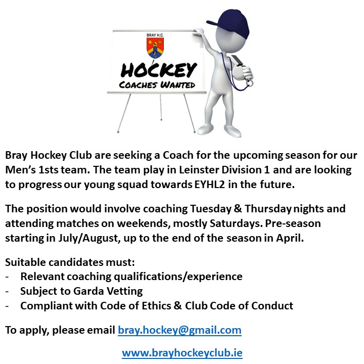 **Coaching Position Available** @BrayHC are looking for a men's 1st team coach. See below.