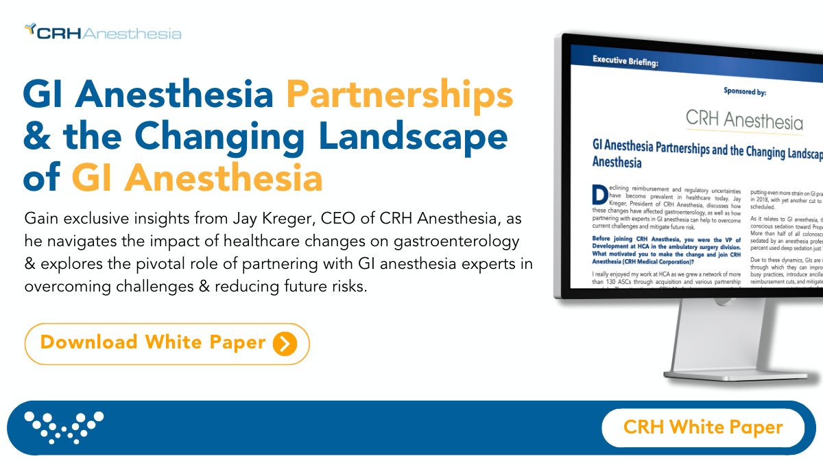 Healthcare faces challenges, including declining reimbursement & regulatory uncertainties. Jay Kreger, CEO of CRH Anesthesia, details this impact on gastroenterology & the value of partnering with GI anesthesia experts in the white paper below. ow.ly/fyy750R6xan