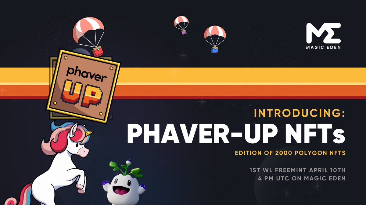 📣Introducing: PHAVER-UP: GENESIS EDITION!🦄 With $150M in NFTs connected to Phaver Cred it’s time to go on-chain with the ultimate utility NFT! 🆙🪂👀 2k limited collection on @0xPolygon & mintable for free on @MagicEden April 10th🪄 Learn more below👇