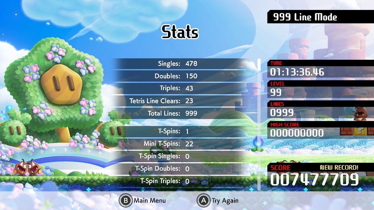BOSepulveda's tweet photo. Gané en #Tetris99 999 Line mode por primera vez! y solo me tomo 260 horas de juego poder hacerlo! 😅 https://t.co/uL5oA1pp9G