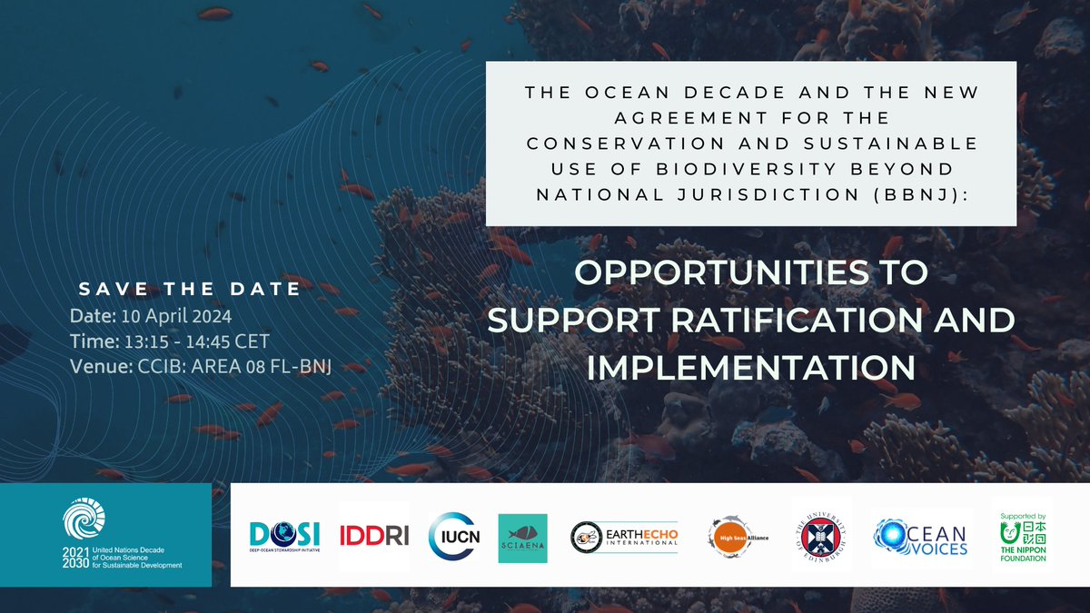 📅 Mark your calendar! If you're attending the @UNOceanDecade conference in Barcelona🇪🇸, join us to explore opportunities to support the ratification and implementation of the new #HighSeasTreaty #BBNJ. #OceanDecade24 #RaceForRatification