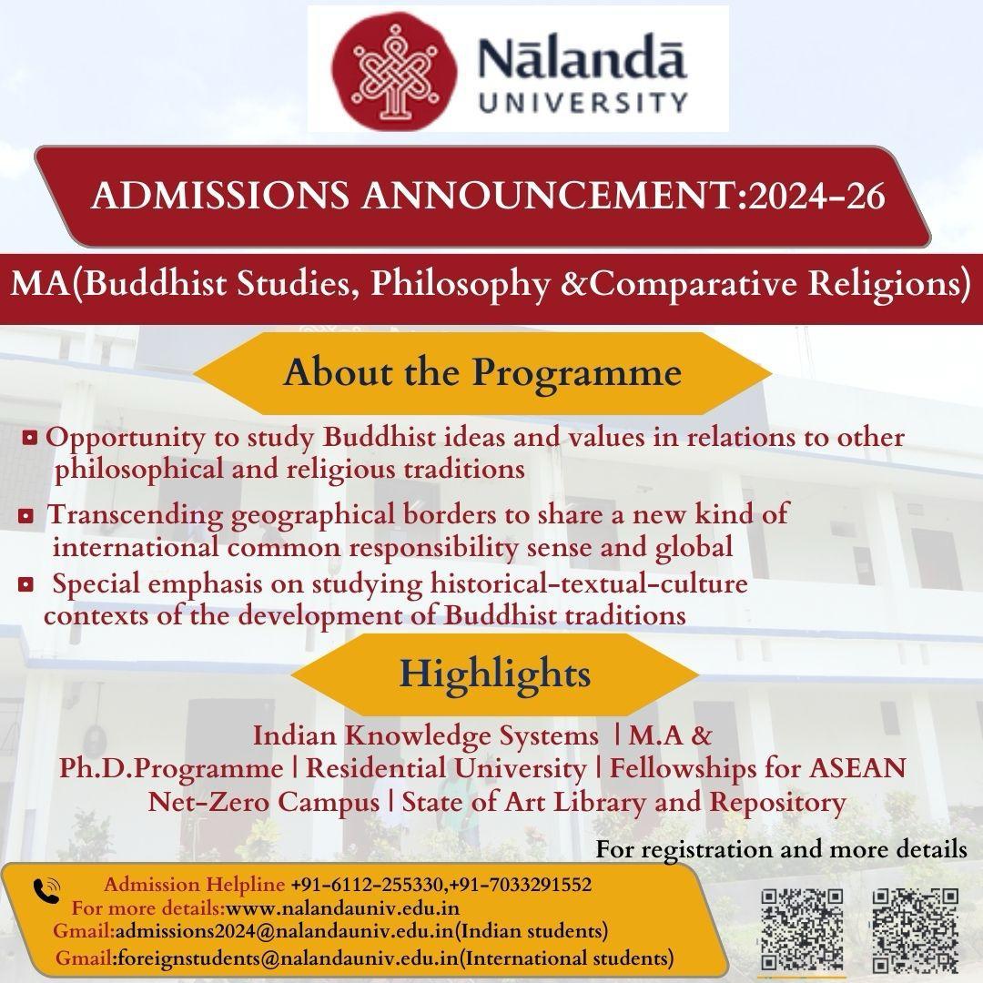 🎓Grab the chance to study at Nalanda University in 🇮🇳 Apply now for our MA(Buddhist studies)and embark on a journey of discovery and growth. 📚 Let Nalanda University be your gateway to both knowledge and understanding of 🇮🇳 #StudyInIndia #NalandaUniversity #MA #Buddhiststudies