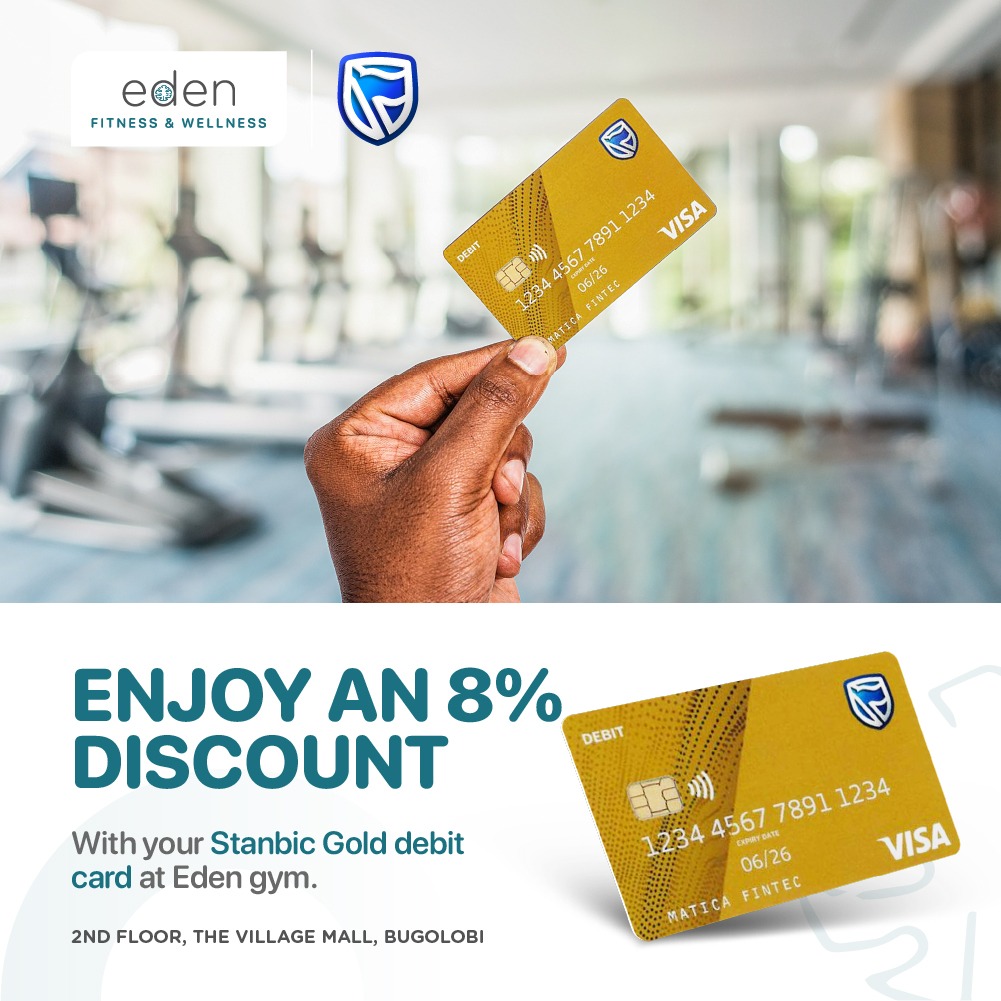 Unlock your fitness goals with the @stanbicug Gold debit card! Get an 8% discount at Eden Fitness &Wellness.
#stanbicbank 
#edengym #discount 
#kampala #uganda