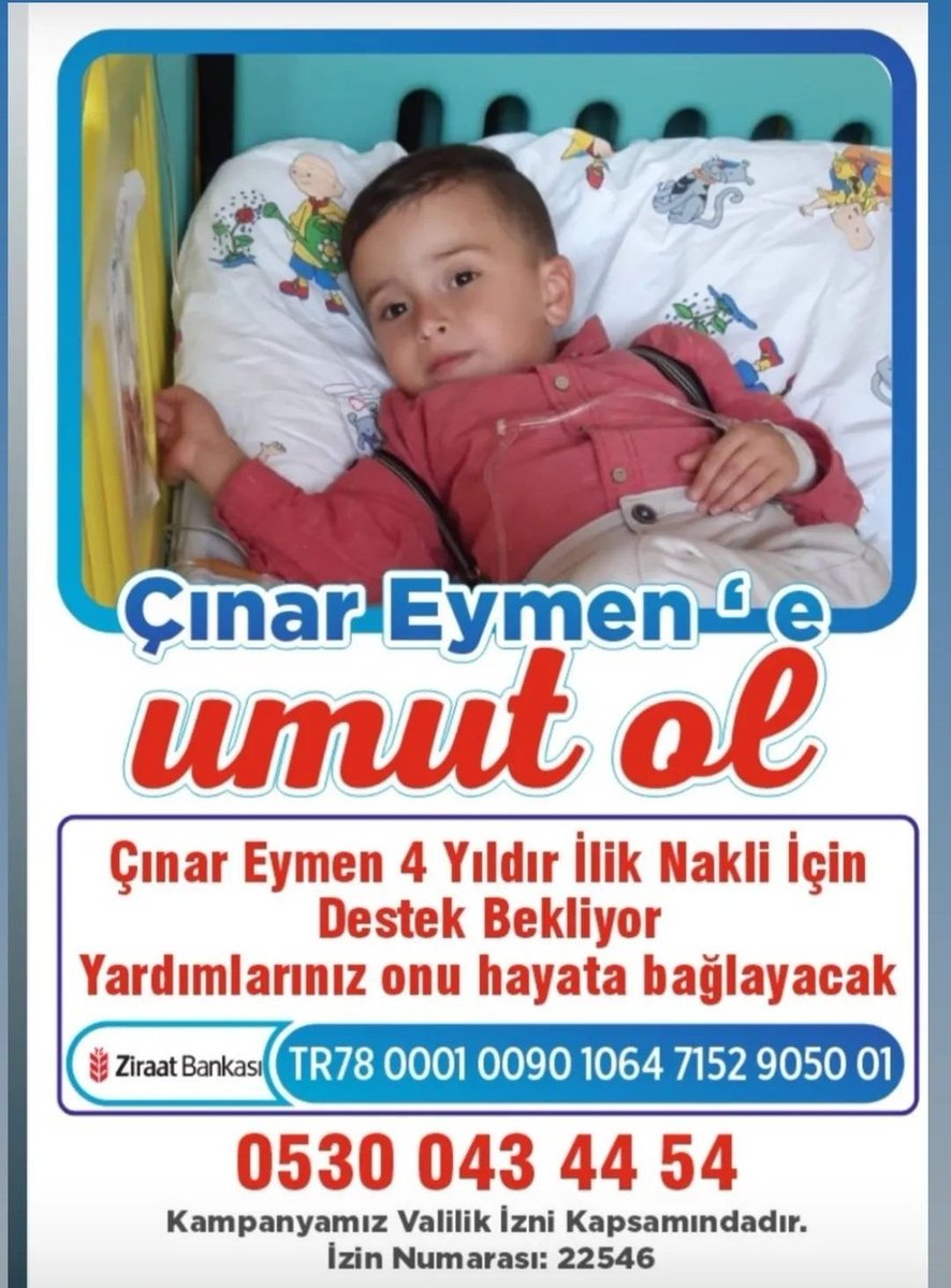 Bingöl Uyuma;
Bingöl İnsanı Merttir
Evladına sahip çık
Bingöl SOLHANLI
Çınar Eymen'in Sesini Duy
4 yıldır ilik nakli olması gerekiyor az çok 50 100 Demeden herkes bağış yapıp Dekontlarinizi iletin
VALİLİK ONAYLI HESAP BİLGİLERİ
TR780001009010647152905001
ALİCI : ÇINAR EYMEN ÇAKAR