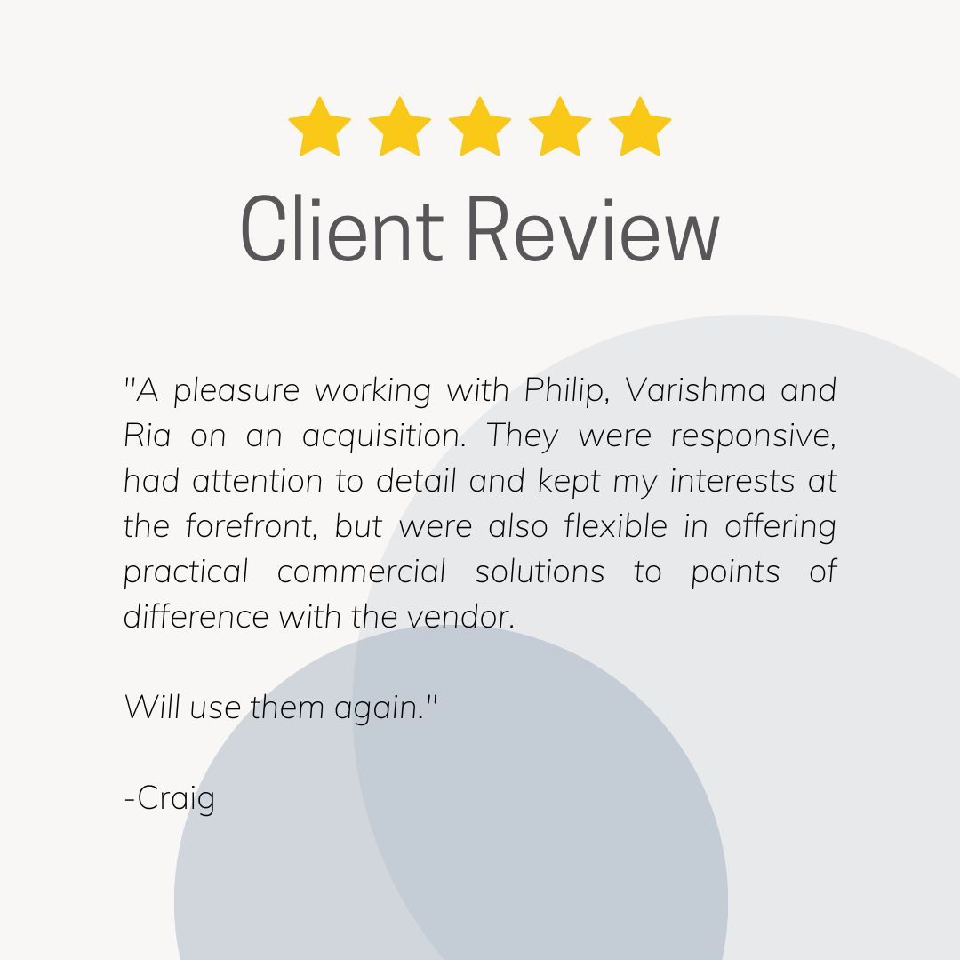 A brilliant review for the North London Corporate and Commercial team. 

We will never tire of hearing the wonderful feedback we receive from our clients, well done to Philip Deja, Varishma Assani and Ria Savjani for providing such excellent service! 

#clientreview #corporatelaw