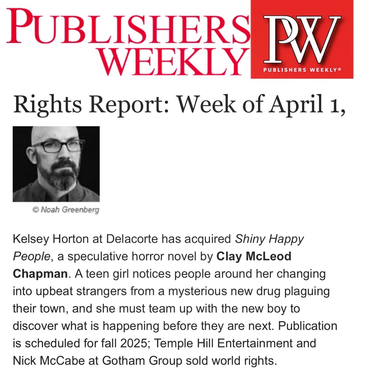 Got a deal notice in Publishers Weekly for SHINY HAPPY PEOPLE, which is prutty prutty cool… If I told you this book was like Euphoria meets Invasion of the Body Snatchers, would you, like, think that was a good idea? Or am I in trouble? #shinyhappypeople #ya #scifi #horror
