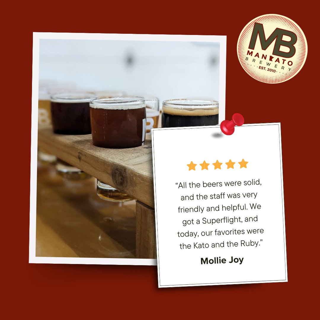 Thanks, Mollie! Taking a flight with us is always the best way to enjoy our brews. Pick up our brews in our taproom or at your local liquor store. Order now at mankatobrewery.shop.