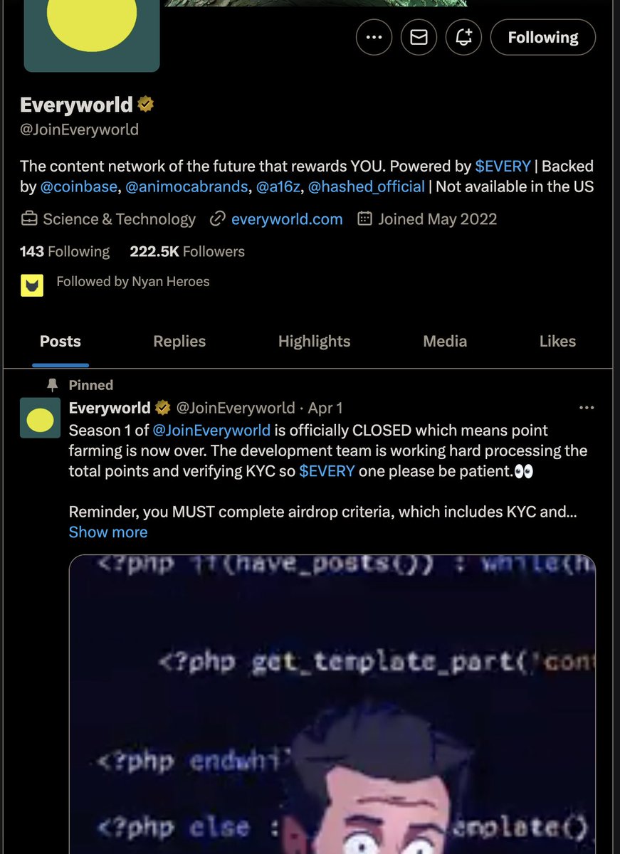 web3_ethos's tweet photo. ⏰💸 Airdrop Alert #37 - Everyworld (Confirmed)
The content network of the future that rewards YOU. Powered by $EVERY | Backed by @coinbase, @animocabrands, @a16z, @hashed_official
@JoinEveryworld #Web3Ethos #Airdrop $EVERY https://t.co/f3YG4yTqQG