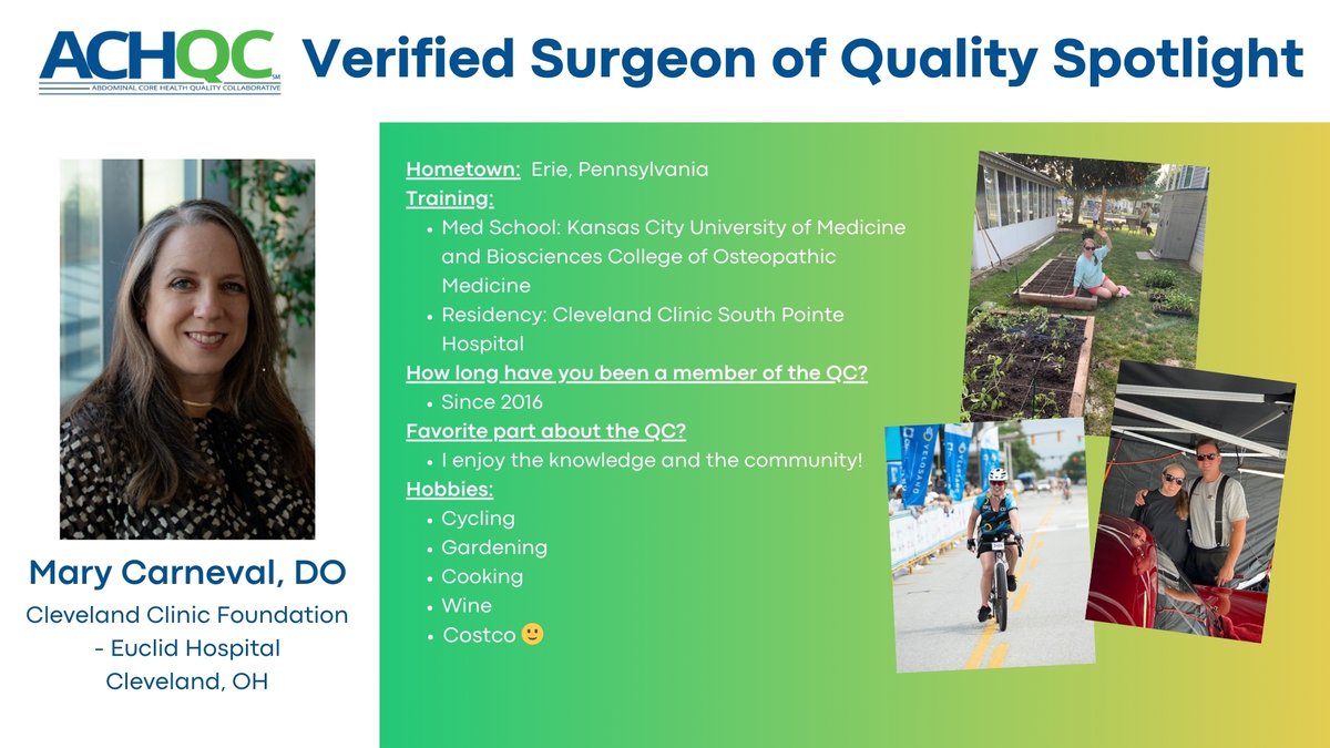 Our April Verified Surgeon of Quality Spotlight features Dr. Mary Carneval! Dr. Carneval has been participating in the QC for 8 years! Amazing!