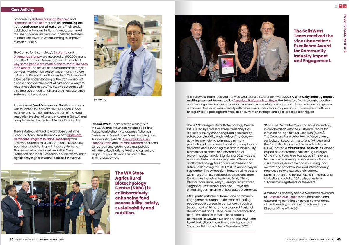 It is an honor to have our research and achievements of our centres- Centre for Crop & Food Innovation, State Biotechnology Centre highlighted in the Annual Report of Murdoch Uni. The report can be accessed at mu-website-blob.azureedge.net/mu-website/mu-… . Congrats - colleagues & collaborators 🙏!