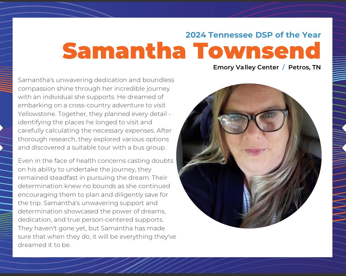 Congratulations to Samantha Townsend, recipient of @TheRealANCOR’s 2024 Tennessee DSP of the Year award! #RecognizingExcellence