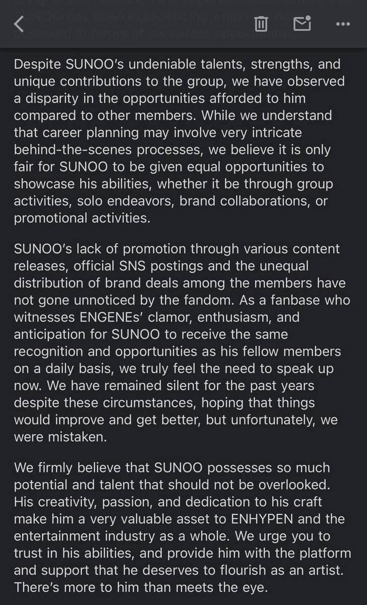 AsiaEnhypen's tweet photo. We have already sent an email to BELIFT LAB regarding ENGENEs’ concerns about Sunoo’s current career situation.

With this, we hope for a positive response from the company and for a noticeable improvement in his career path.

#WeAreAlwaysWithSUNOO #김선우 #ENHYPEN #엔하이픈 @ENHYPEN_members @ENHYPEN