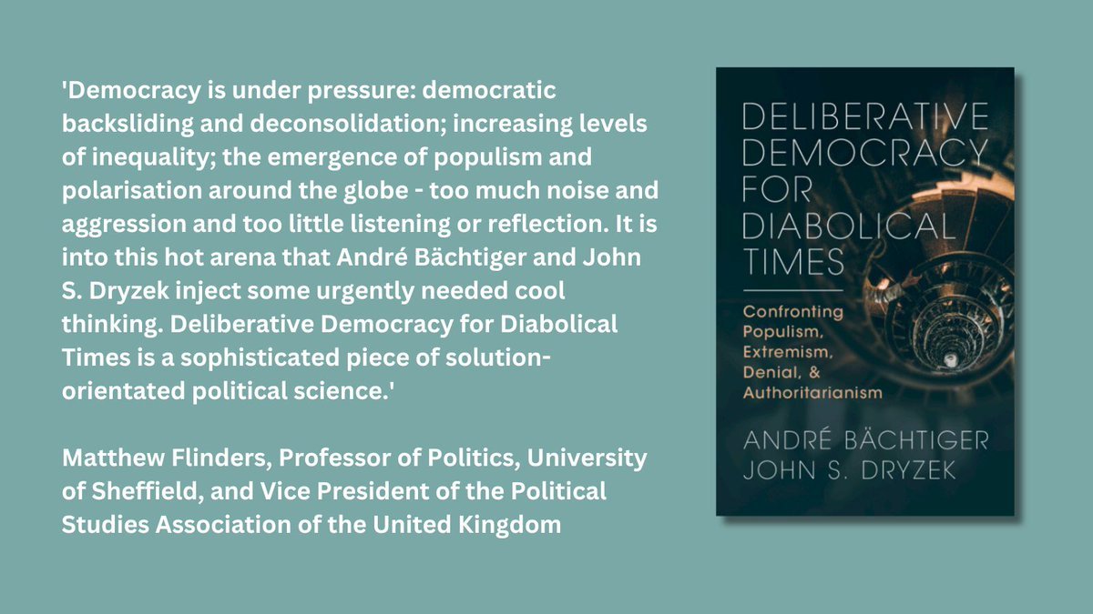 OUT NOW 🔥 Order your copy of Deliberative Democracy for Diabolical Times by our very own John Dryzek and @Demo_LabS André Bächtiger. BOOK LAUNCH in Canberra on 2 Jul feat @jgastil in collaboration with @mosaiclabco. Info soon! cambridgebookshop.co.uk/products/delib…