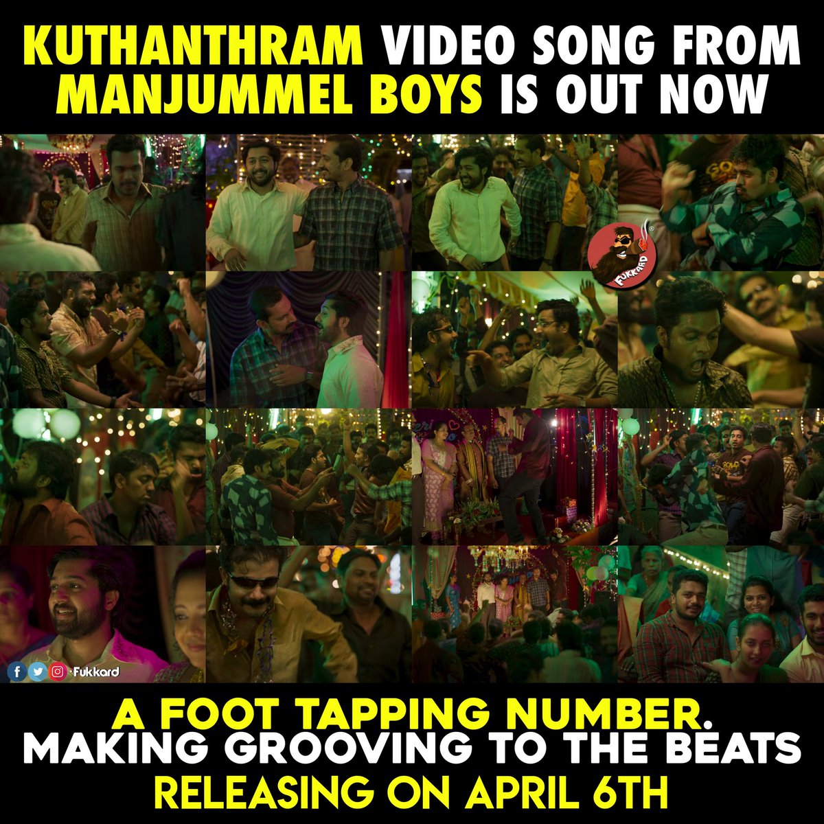 Fukkard's tweet photo. #Kuthanthram from #ManjummelBoys is out now in Telugu ❤️🔥🕺💃
🎵 https://t.co/Lhc1f7i5a6
#ManjummelBoys Grand Release Worldwide on April 6th.
#ParavaFilms #Chidambaram #BabuShahir #SoubinShahir https://t.co/xmMv5xbCR3