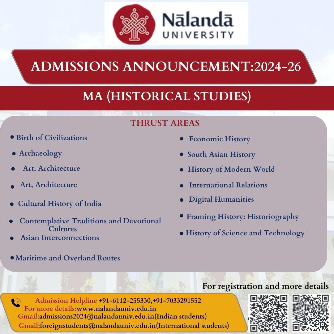 🎓Grab the chance to study at Nalanda University in 🇮🇳 Apply now for our MA (Historical Studies) and embark on a journey of discovery & growth. Let Nalanda University be your gateway to both knowledge and understanding of 🇮🇳 #StudyInIndia #NalandaUniversity #MA #HistoricalStudies