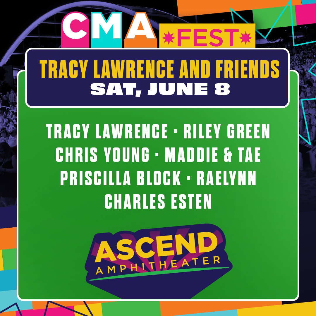 We're taking over #CMAFest!! I'm throwing a big ol' party on June 8 to support the @CMAFoundation and I'm bringing some of my friends along. @RileyGreenMusic, @ChrisYoungMusic, @MaddieandTae, @PriscillaBlock, @RaeLynn and @CharlesEsten will be there. Will you?