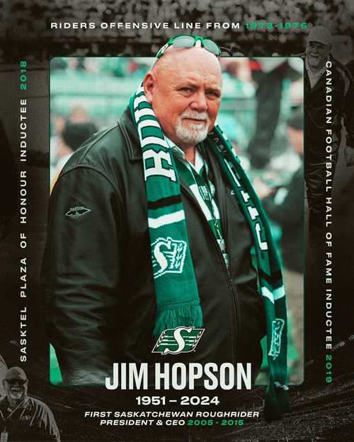Our Condolences go out to the family and friends of Jim Hopson. cflaa.ca/cfl-alumnus-ji… Jim was a passionate man who showed his passion in everything he did, a football player, educator, CEO/President, and most importantly, his family. He brought the Pride to Rider Pride.