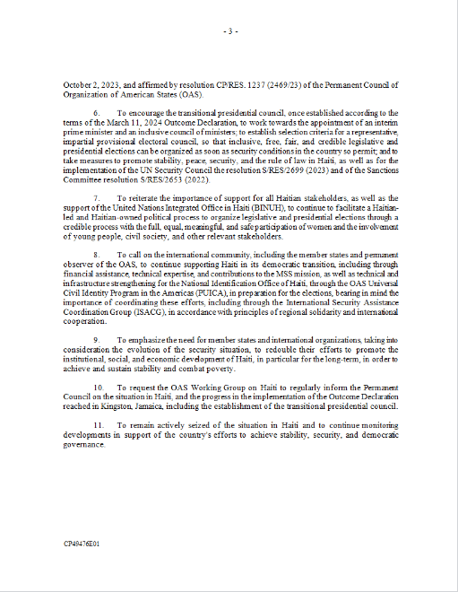 OAS Permanent Council approved by acclamation the resolution “Support for Democratic Transition in Haiti” scm.oas.org/doc_public/ENG…