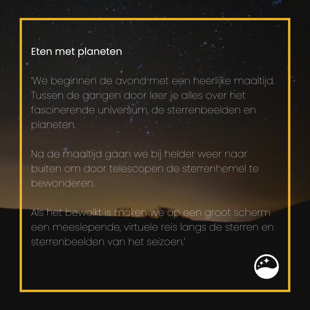 Nacht van het Wad (@nachtvanhetwad) on Twitter photo Geniet van lokale gerechten en laat je betoveren door de sterrenhemel. Het Lage Noorden en <a href="/waddensky_nl/">Koen van den Driesche (Waddensky)</a> organiseren onvergetelijke avonden op één van de donkerste plekken van Friesland!
Boek deze en andere nachtactiviteiten via nachtvanhetwad.nl Geniet van lokale gerechten en laat je betoveren door de sterrenhemel. Het Lage Noorden en <a href="/waddensky_nl/">Koen van den Driesche (Waddensky)</a> organiseren onvergetelijke avonden op één van de donkerste plekken van Friesland!
Boek deze en andere nachtactiviteiten via nachtvanhetwad.nl