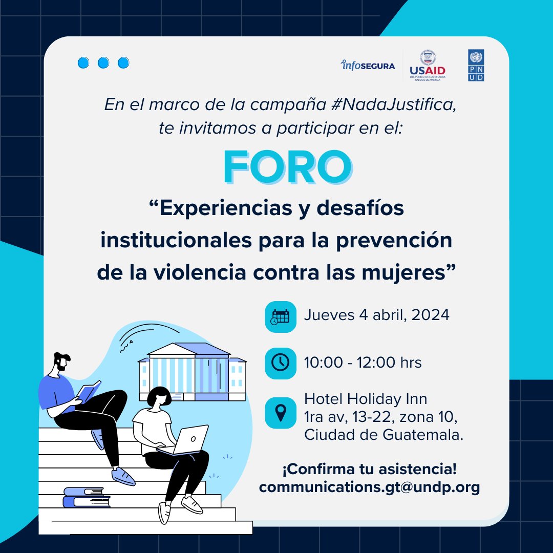 📢 MAÑANA ¡Te invitamos a participar en nuestro próximo foro! En este espacio abordaremos las experiencias y desafíos institucionales para la prevención de la violencia contra las mujeres en el país 👩🏻‍💻. 📅 Jueves 4 abril 2024⏰10:00 - 12:00 hrs #NadaJustifica @InfoseguraPNUD