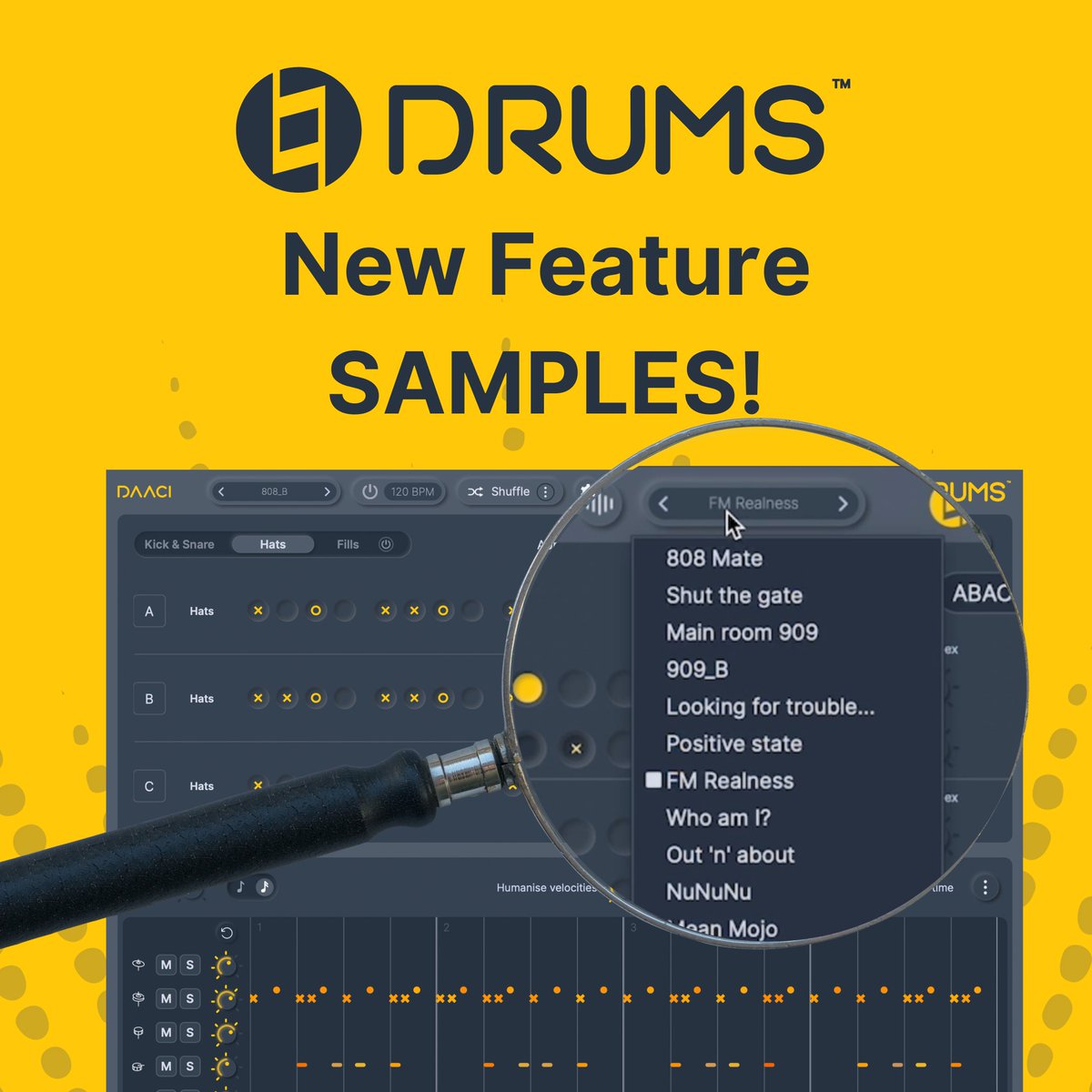 We've added a suite of electronic DAACI drum samples to the latest version of Natural Drums (Beta). This means you can use Natural Drums (Beta) as a VST/AU instrument, generating both MIDI and audio....