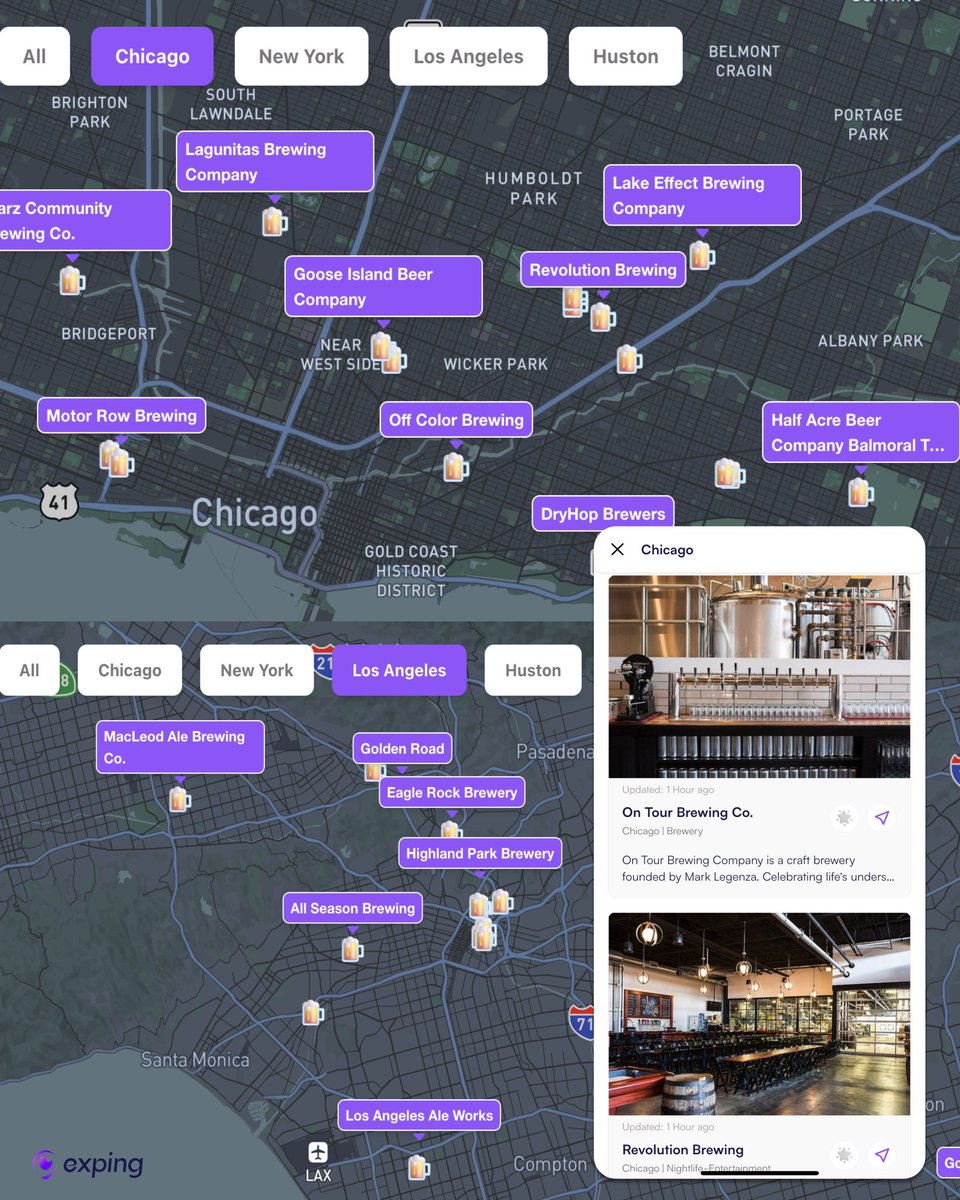 Embark on a wonderful beer journey with this Top Rated Breweries map! 

Discover the top rated breweries in Chicago, New York, L.A. and Huston, featuring detailed info, photos, and user ratings.✨ 

🗺️ 👉expin.site/13nXev

#nationalbeerday #breweries #newyorkbeer #chicago