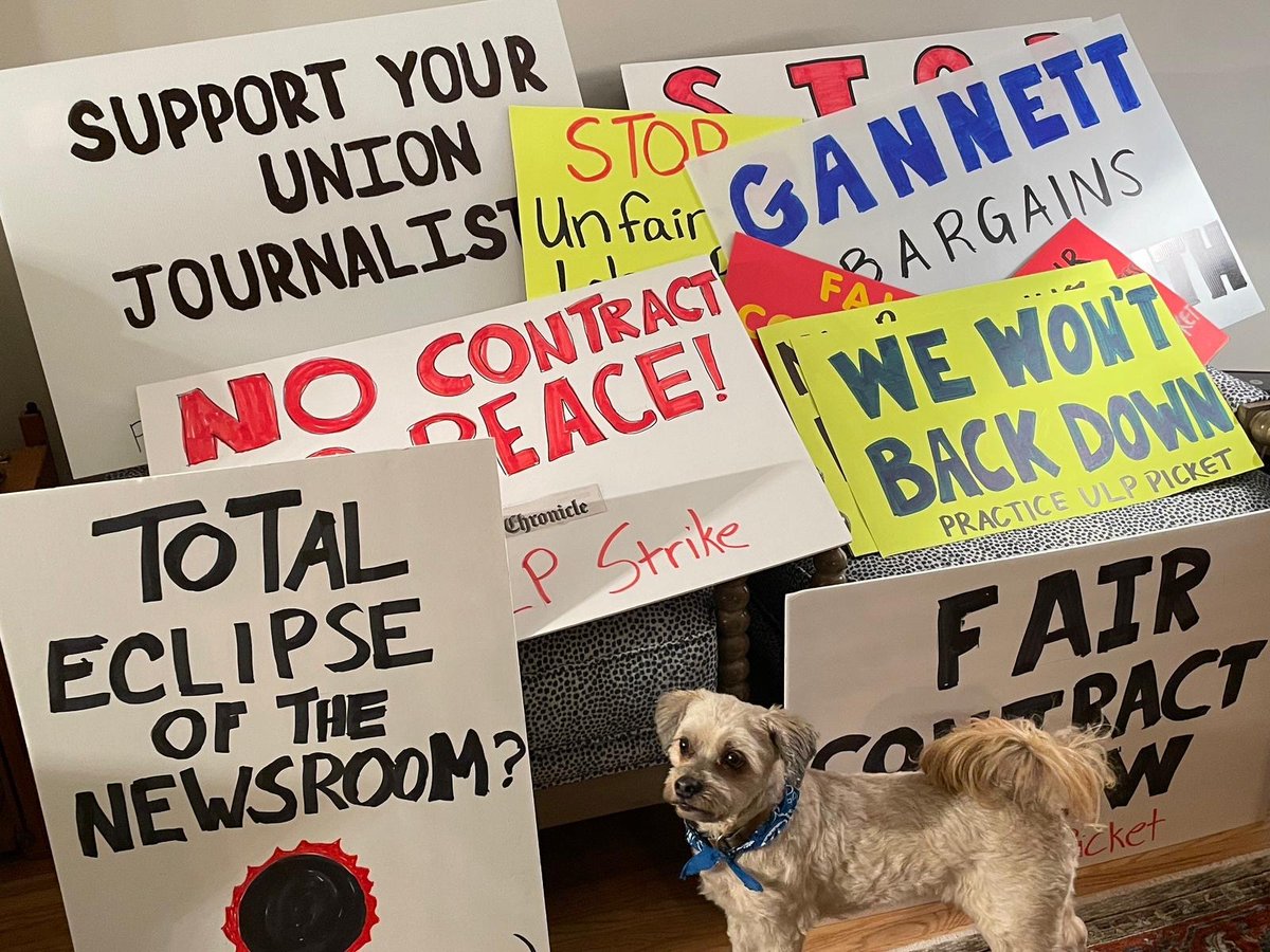 TOTAL ECLIPSE OF THE NEWS: With 96% of the unit voting, Rochester Democrat and Chronicle & Canandaigua Daily Messenger journalists @rocnewsguild unanimously authorize a STRIKE over Gannett’s unfair labor practices if a contract isn't agreed on by EOD Friday.