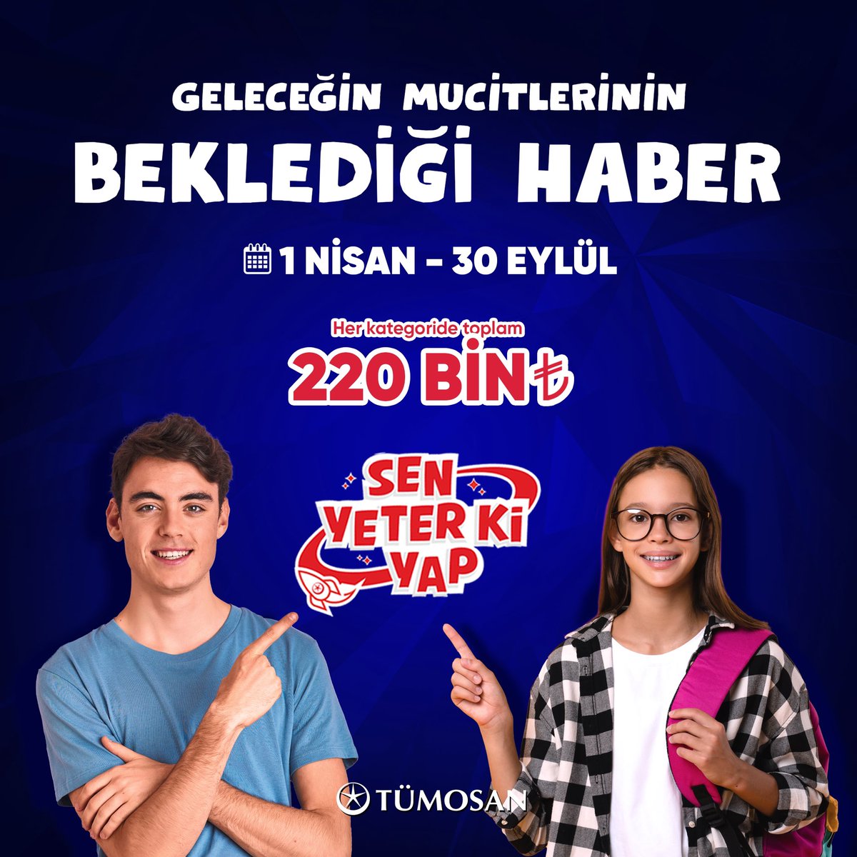 Geleceğin mucitlerine TÜMOSAN'dan süper bir haber var: 'Sen Yeter ki Yap!' bilim ve teknoloji yarışması. 🔬 10-13 ve 14-17 yaş arasındaki tüm öğrencilerin katılabileceği bu yarışmada; Eğitici ve Evrensel Teknolojiler, Erişilebilir Teknolojiler ve Engelsiz Yaşam, Tarım, Enerji ve