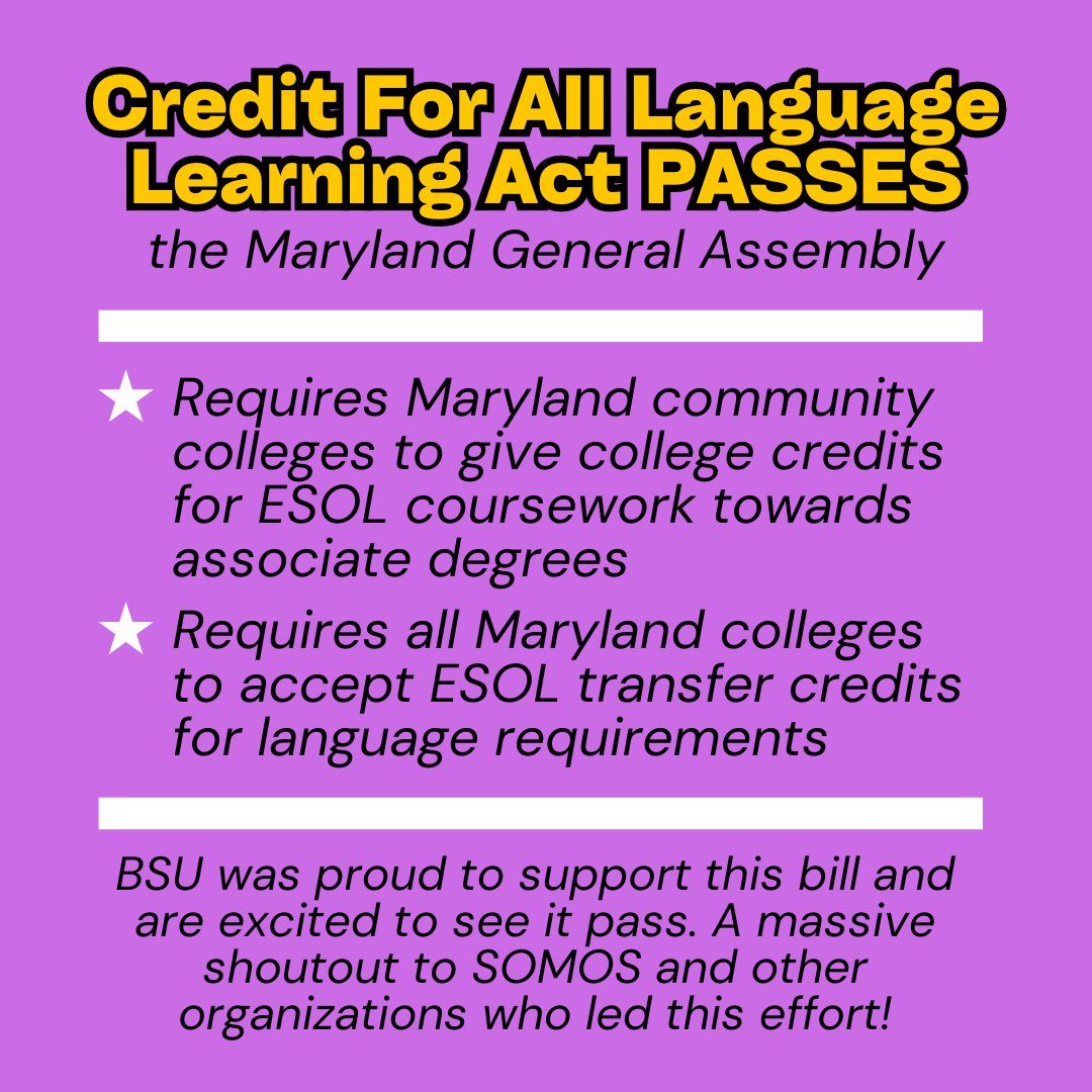 The Maryland CALL Act passes! This is a massive victory for student advocates from SOMOS and other organizations on behalf of immigrant and English learner students. 🦋🌻