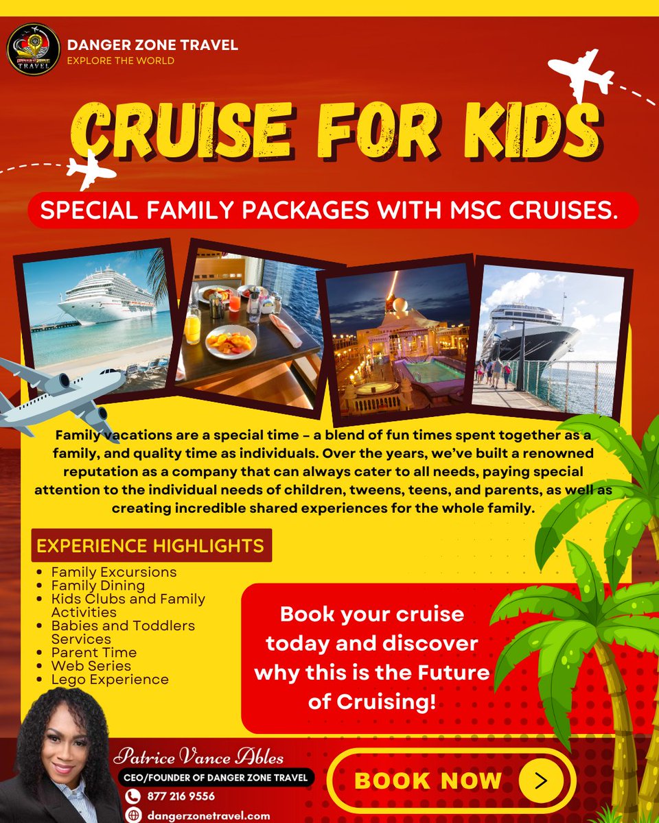 Calling all families! Get ready for an unforgettable vacation on the high seas with MSC Cruises. 🌊💫

Share your dream MSC cruise itinerary in the comments below! ⚓️🚢

#dangerzonetravel #FamilyFunOnMSC #CruiseAdventuresForAll #SetSailWithMSC  #FamilyVacation #CruiseLife