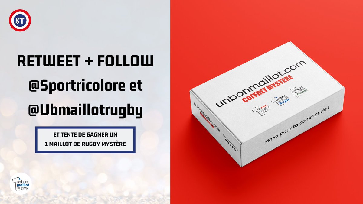 SPORTRICOLORE (@sportricolore) on Twitter photo 🇫🇷 JEU CONCOURS 🚨
On vous fait gagner un maillot mystère grâce à <a href="/Ubmaillotrugby/">Unbonmaillot Rugby 🏉</a> 🎁
✅ RT + FOLLOW <a href="/sportricolore/">SPORTRICOLORE</a> et <a href="/Ubmaillotrugby/">Unbonmaillot Rugby 🏉</a> pour participer au concours ‼️
🍀 TAS le 10/04 🇫🇷 JEU CONCOURS 🚨
On vous fait gagner un maillot mystère grâce à <a href="/Ubmaillotrugby/">Unbonmaillot Rugby 🏉</a> 🎁
✅ RT + FOLLOW <a href="/sportricolore/">SPORTRICOLORE</a> et <a href="/Ubmaillotrugby/">Unbonmaillot Rugby 🏉</a> pour participer au concours ‼️
🍀 TAS le 10/04