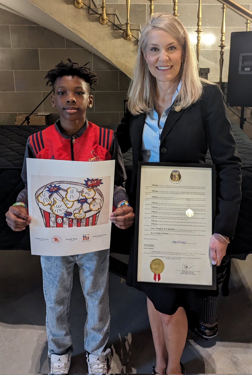 MO Alliance for Arts Education @MOArtsEd Fine Arts Ed Day Highlight of my #moleg morning was meeting the student artist from #SD24's Willow Brook Elementary @PattonvilleSD. I look forward to viewing his art every time I'm in the hall.