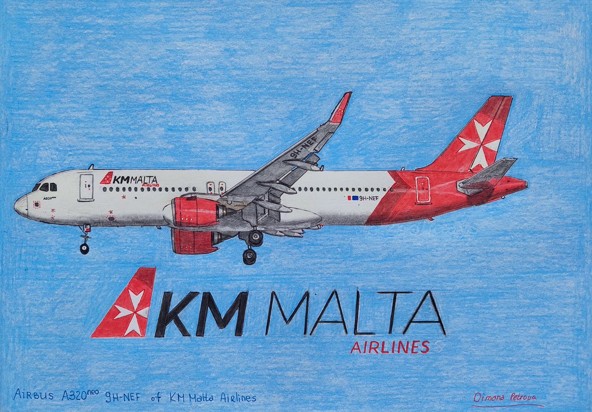 Best of luck, @KMMaltaAirlines 
Drawn with love ❤️
Airbus A320neo 9H-NEF on A4.
@LovinMalta @MaltaAvOutlook
#KMMaltaAirlines #newairline #airline #A320neo #plane #drawing #art #aviation #aviationartist #artist #artwork #newairplane #Malta #MalteseIslands