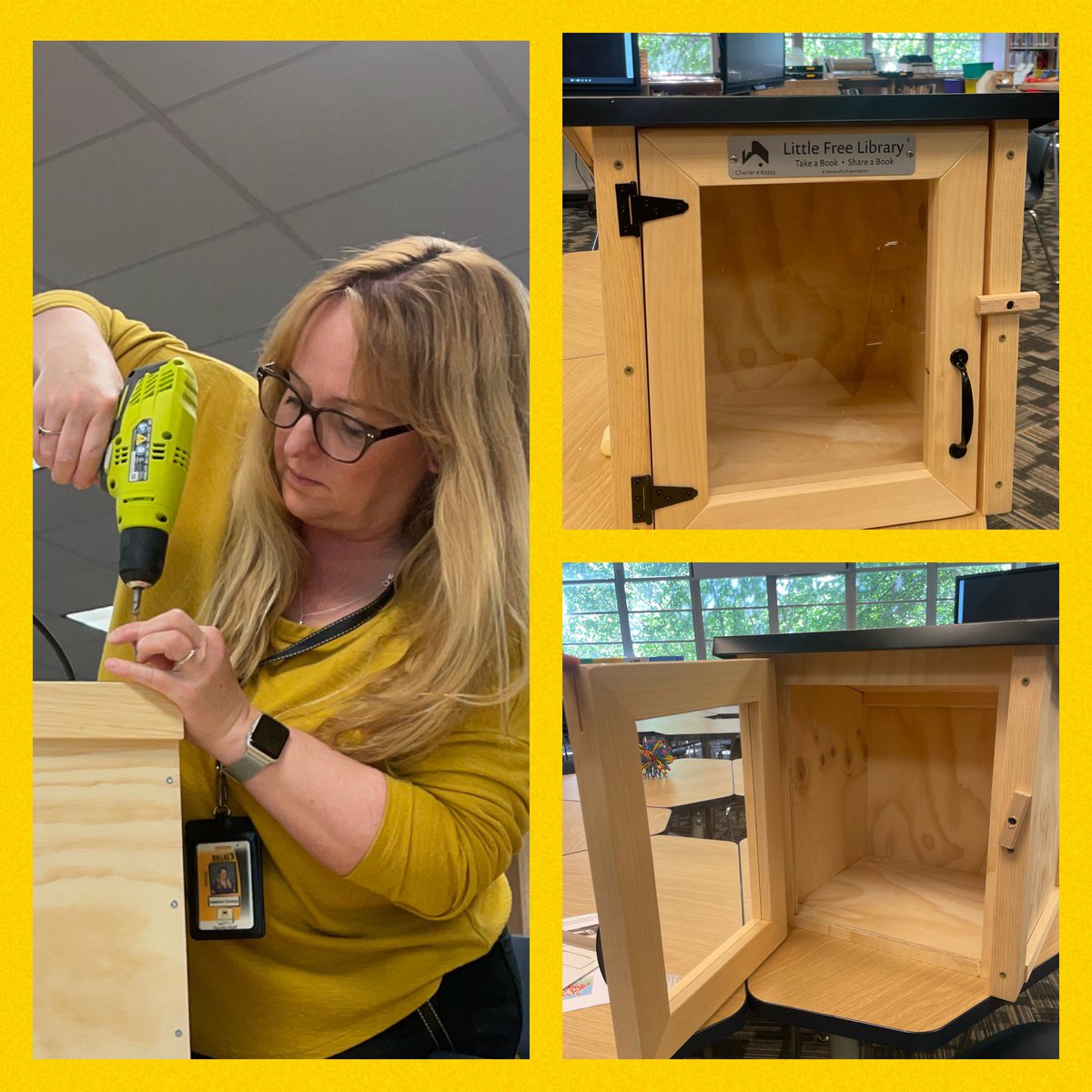 Stand back- I’m a professional! 👷‍♀️🔩🪛 The new Marsh Little Free Library is coming soon! In the meantime, enjoy the one in the front of the school. Thanks to the Allstate Foundation and DonorsChoose! #marshmade #marshreads