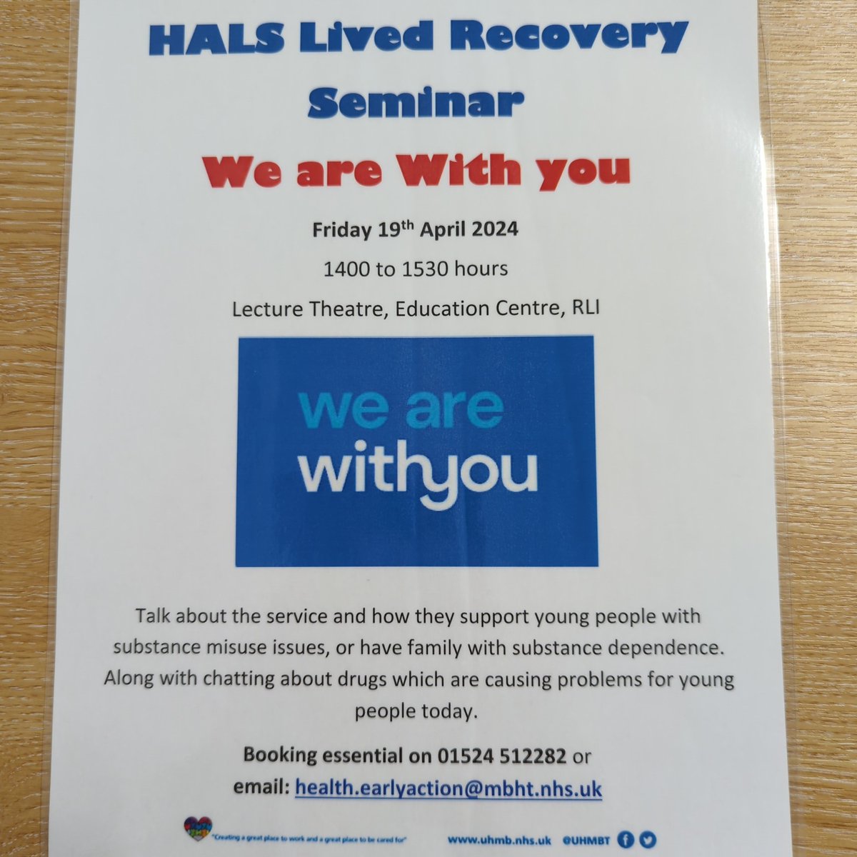 Hals April lived recovery Seminar is being delivered by We are With You, who support young people with addiction problems, or who have family/friends with addiction issues.