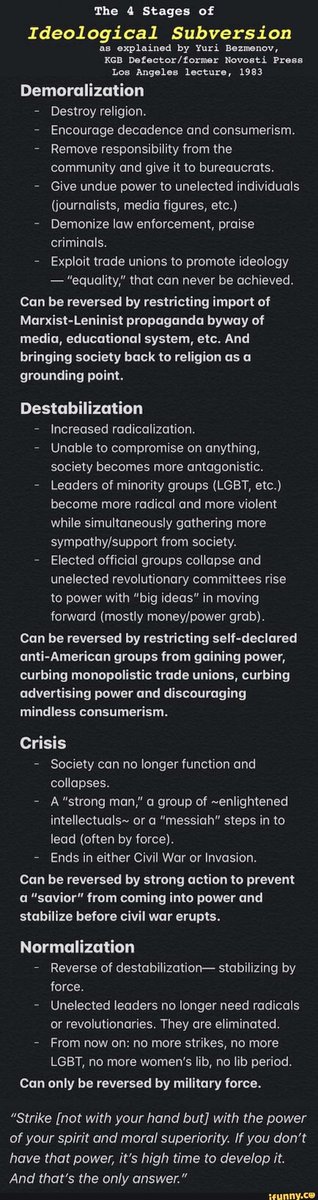 AlCaPPone8's tweet image. The four stages of #IdeologicalSubversion #YuriBezmenov