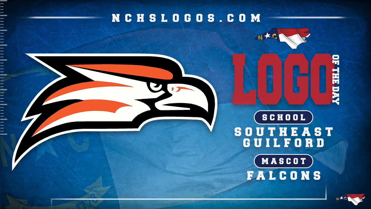 Our #NCHSLogoOfTheDay takes us to Greensboro in Guilford County to ✔️ out the Southeast Guilford Falcons 🟧⬜️ @FalconsBooster @SEHSFalcons @RecruitSEGFB nchslogos.com/southeastguilf… #nchsfb #nchshoops