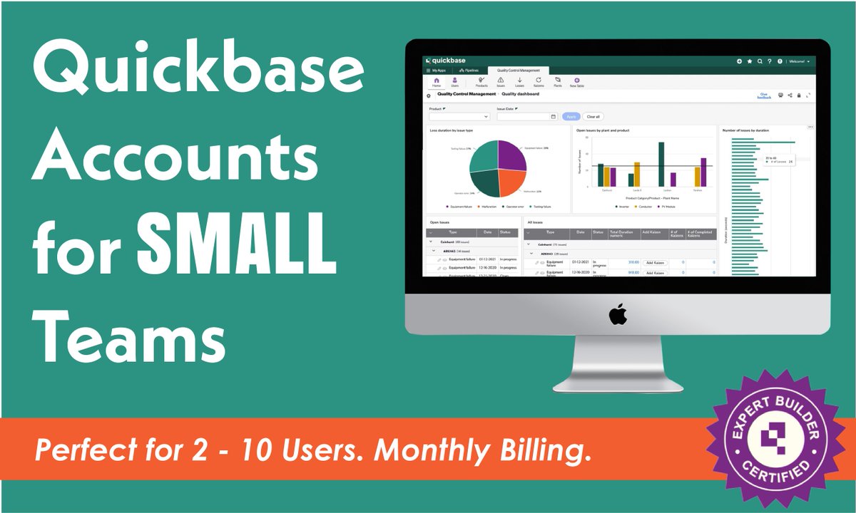 You Want Quickbase, but NOT the 20 User Minimum! We can help! Our small teams accounts get you all the benefits of your own “Team” account, at a lower monthly out of pocket, with NO long term commitment, and NO required maintenance contract. ow.ly/FXby50PWbcr #quickbase