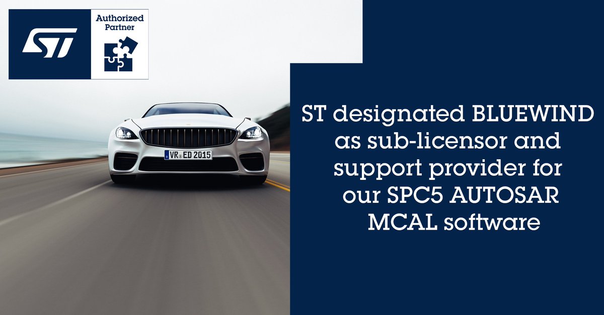 ST_World's tweet image. #STAuthorizedPartner @bluewind_srl is now a sub-licensor and system integrator for our SPC5 AUTOSAR MCAL software for faster and more efficient client services for product distribution and system integration. Read more: spkl.io/601640vVK #STPartnerProgram