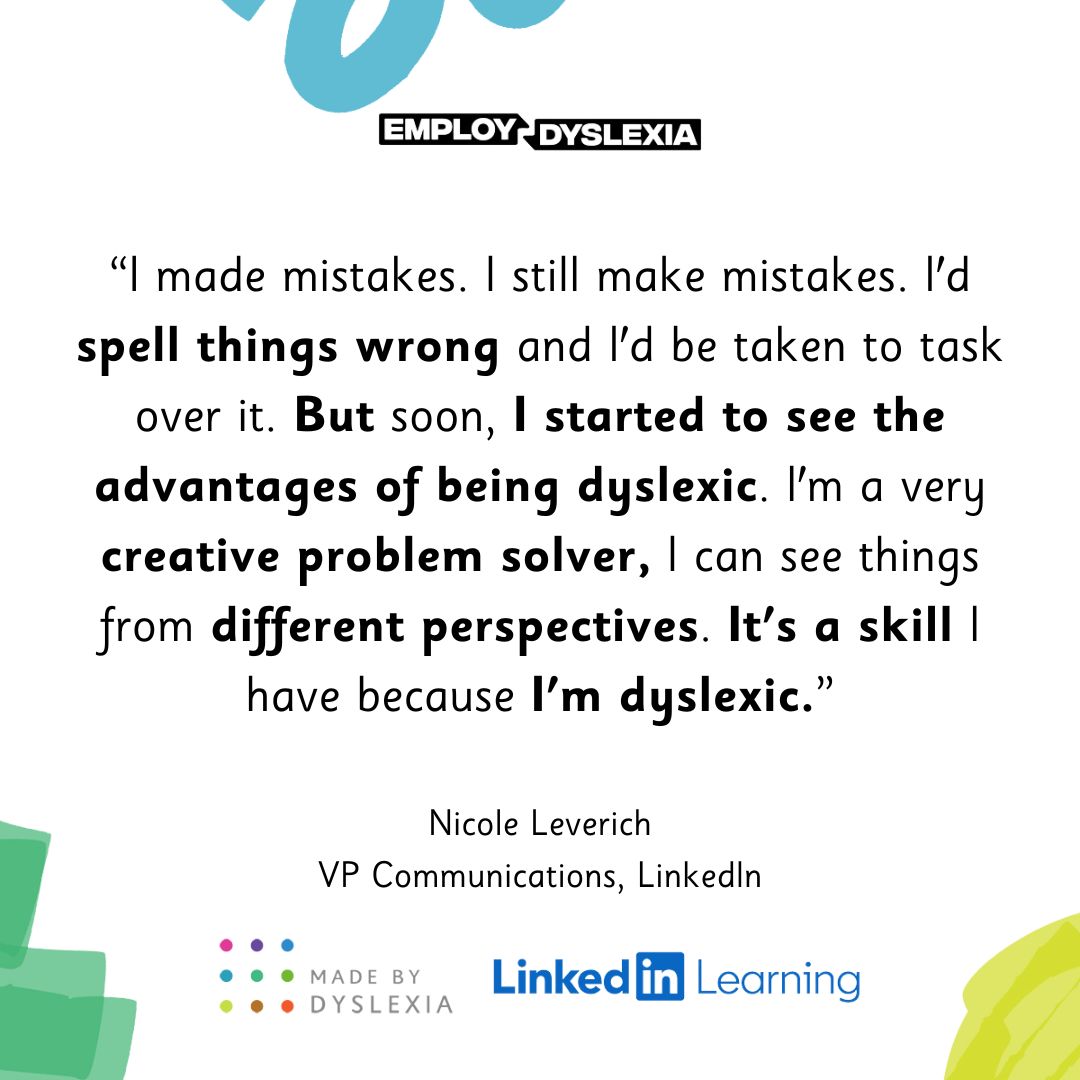 Create a strengths-based culture where Dyslexic Thinking thrives, rather than penalising them for their challenges. 

Learn more in our course:
👍 It's free to all (no subscription needed)
⏰ It takes just 1 hour
🗣️ It's available in 25 languages. 

linkedin.com/learning/empow…