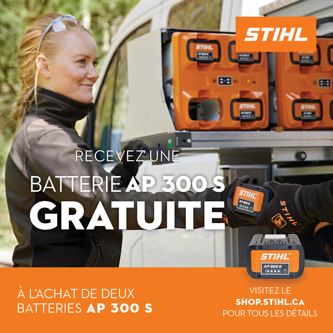 Faites une réserve de batteries avec la promotion achetez deux batteries AP 300s et obtenez-en une gratuite! 🔋⚡️

Faites vite, cette offre se termine le 28 juin. Visitez shop.stihl.ca/fr/ pour toutes les conditions.

#offreduneduréelimitée #promo #batterie #stihl