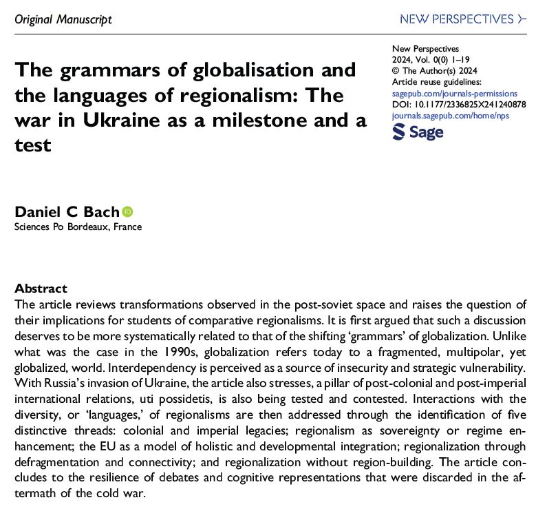 Daniel Bach discusses the erosion of multilateralism and its consequences for regional integration in Africa in this inspiring @CEENewP paper journals.sagepub.com/eprint/FMEK6C5…