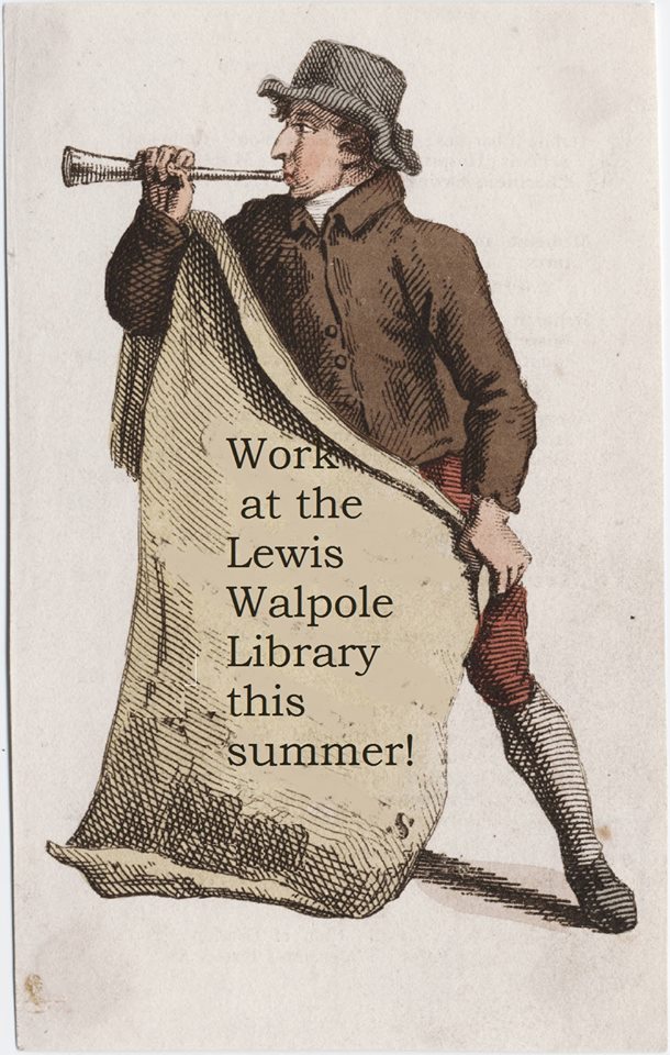 Calling all Yale students! Want an awesome summer job working at the Lewis Walpole Library in Farmington? Apply today for the student assistant position. Gain experience with British 18th-century books, prints, & more in our special collections library yalestudentjobs.org/JobXJobDetail.…