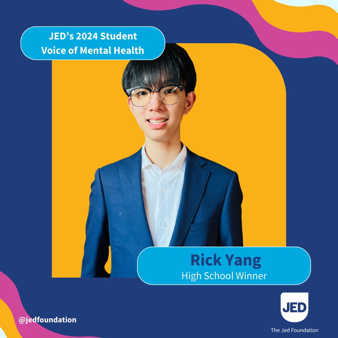 Meet Rick Yang, a senior at Scarsdale High School, NY & JED’s 2024 #StudentVoiceOfMentalHealthAward winner. Rick has been dedicated to bringing wellness centers to his school community. Learn more about Rick by reading his Q&A. bit.ly/3VBucoA