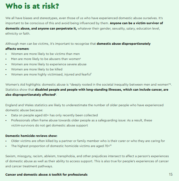 A fantastic toolkit on #domesticabuse and #cancer from @macmillancancer here, which correctly cites that anyone can be a victim but that DA is highly gendered as it disproportionately impacts women & is largely perpetrated by males. Great work Macmillan macmillan.org.uk/dfsmedia/1a6f2…