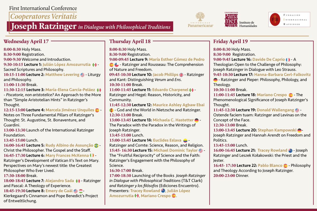 HumanidadesUP's tweet photo. 🗣️ Primer congreso internacional «Cooperatores Veritatis»: Joseph Ratzinger en diálogo con las tradiciones filosóficas.

🗓️ del 17 al 19 de abril
📍 Auditorio de @UPMexico
ℹ️ @alejandrosada
✉️ asada@up.edu.mx https://t.co/eU0fMdFT7n