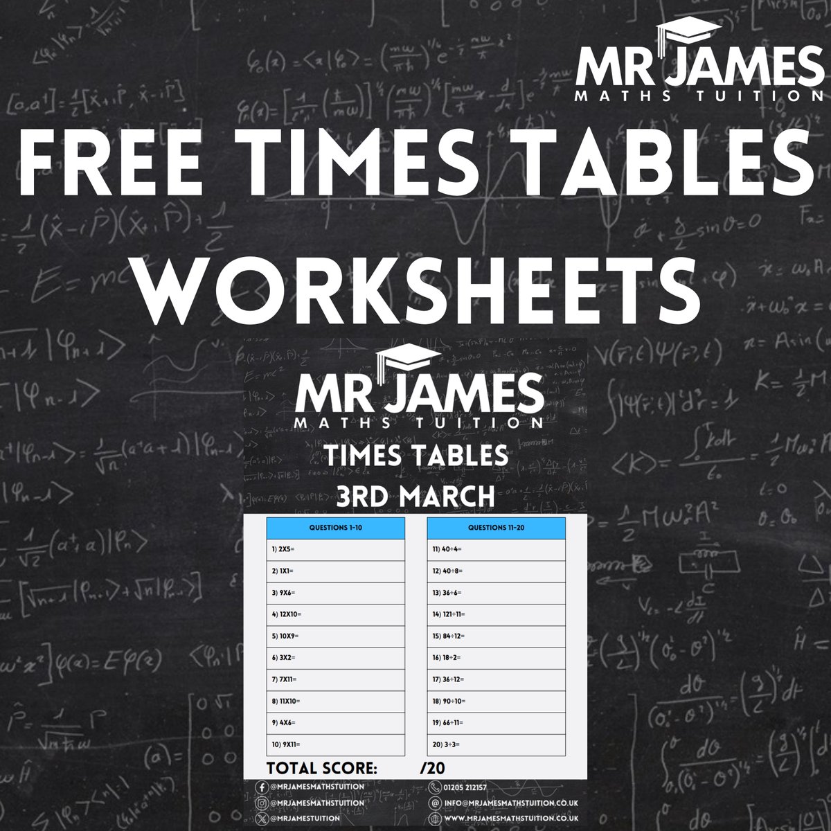 Do you know your times tables? Could you do with some additional practice to improve your skills? Times tables are very important and can speed up skills in other areas such as multiplication and division, number bonds and many more. Why not check out our FREE worksheets which