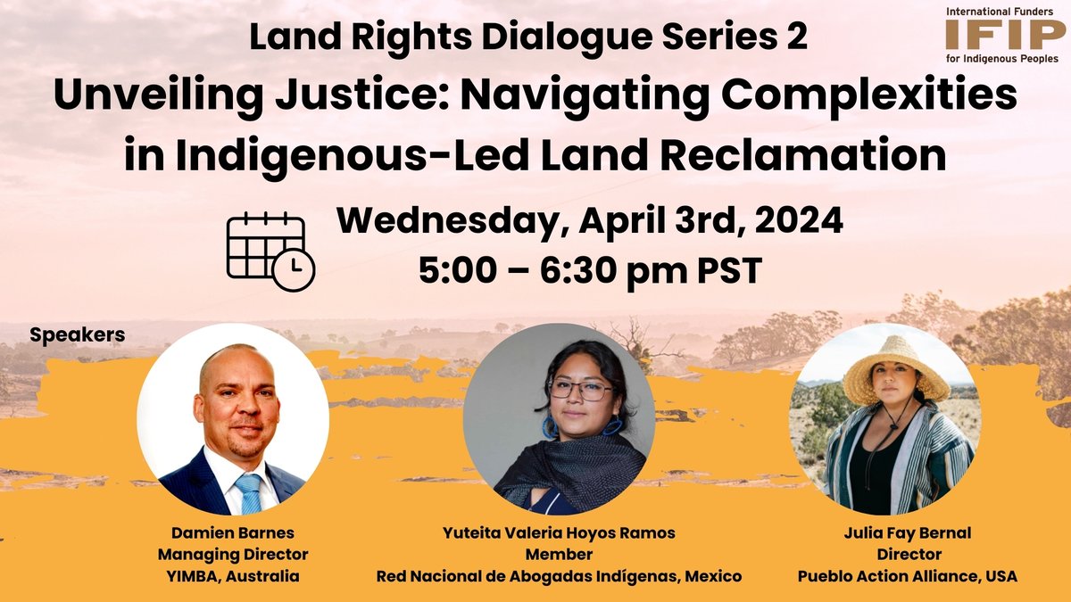 📢📢HAPPENING TODAY!! Join us as we delve into the multifaceted landscape of Indigenous-led efforts and struggles to reclaim ancestral lands. We'll hear from #Indigenous Leaders worldwide about their experiences, challenges, and successes Register to join: bit.ly/3Pz3QQ8