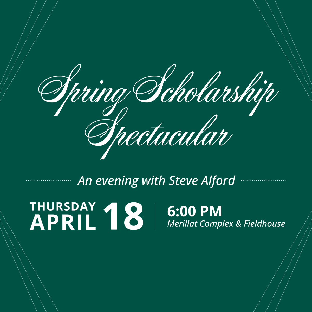Spend an evening raising funds for Foresters with Steve Alford! ⭐ 🌲 

Join us at 6:00 PM on April 18 in the Merillat Complex &amp; Fieldhouse for this year's Spring Scholarship Spectacular! The deadline to RSVP is April 10. We hope to see you there!

👉 huntington.edu/april18